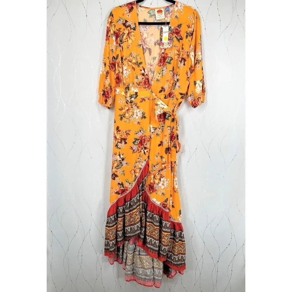 NWT FARM Rio Anthropologie Soigne Gold Maxi Dress $230 - Picture 8 of 15
